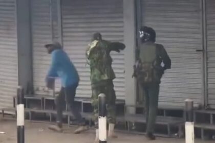 anti-riot police assaulting hawker